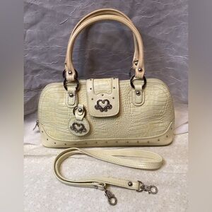 Yellow M.C. Spring Top Handle Satchel with Croc-Embossed Design +Crossbody Strap